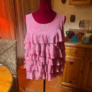 INC International Concepts Pink Floral Ruffle Blouse